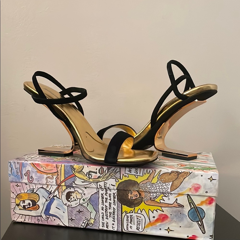 Jeffrey Campbell Black & Gold Geometric Sandals